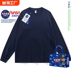 nasa女士长袖t恤纯棉，大码卫衣体恤打底衫上衣服2024年中长款圆领