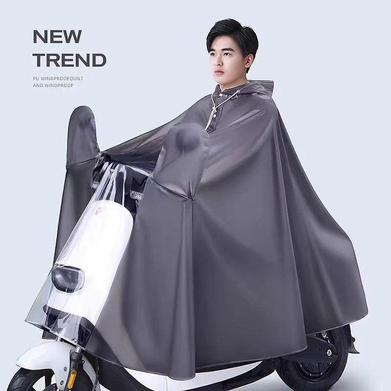 电动车雨衣骑行雨披糖果色仪表盘双帽檐 PVC成人连体雨衣雨具