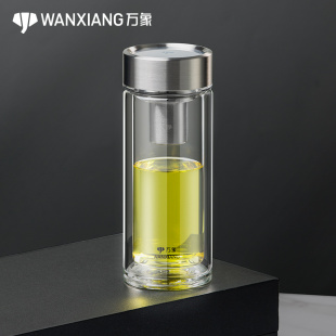 耐热玻璃杯办公室水杯家用休闲茶水杯可车载直身杯子 万象双层男士