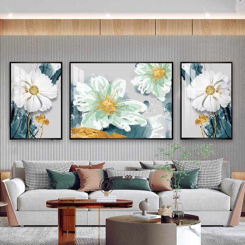 挂在客厅的墙壁画沙发上的装饰画蓝色植物花卉挂画 轻奢时尚壁画