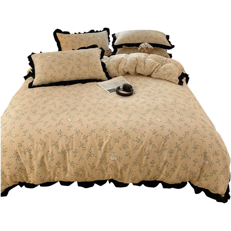 针织四件套款新款床风三件套公主花边2025韩棉版笠床单纱水洗双层