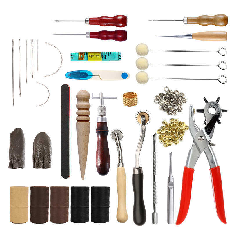 皮革工艺手工皮具手缝套装DIY 铆钉压印打孔钳皮革工具套装 113款