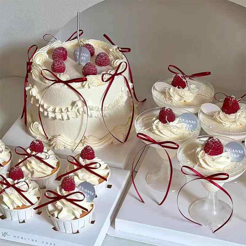 网红高级感订婚结婚0.3cm丝带蝴蝶结酒杯甜品插件甜品台蛋糕装饰