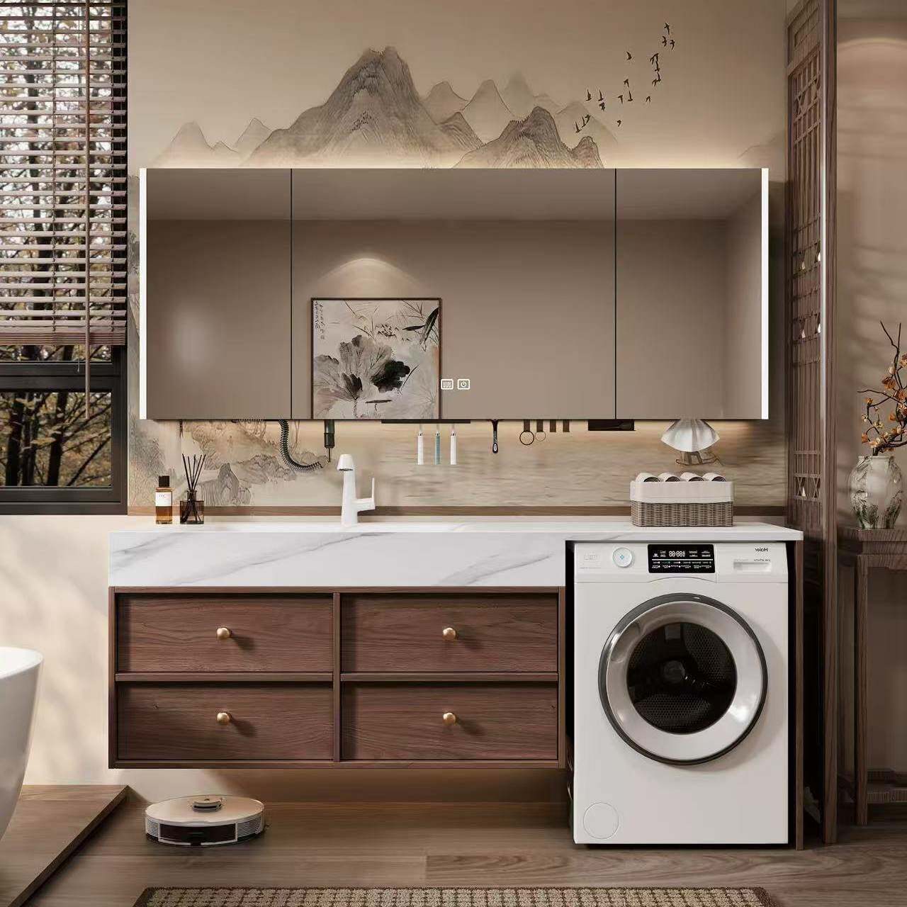 可丽耐一体盆蜂窝铝卫生间洗衣机浴室柜组合阳台一体柜洗手台洗漱