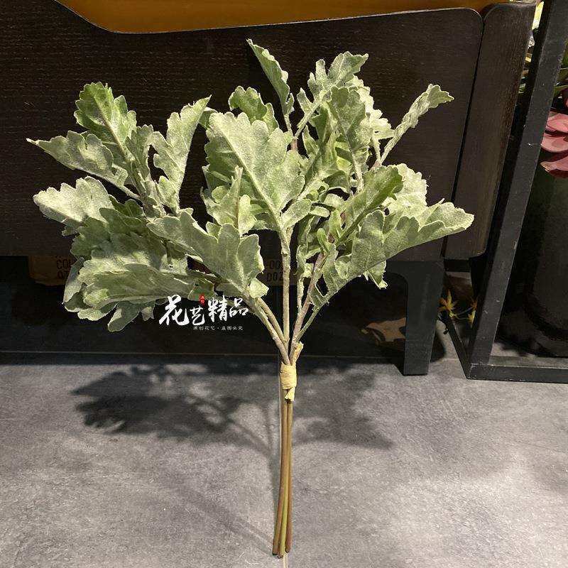 捆扎4枝仿真森系银叶菊羊角叶绿植装饰捧花配材摆放植物绢花单只/