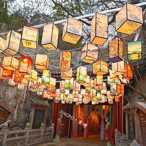 2026新年春节国潮中式灯笼方形风景区户外古风防水防晒布置装饰吊