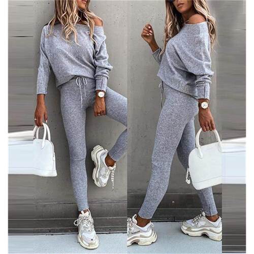 Lace up Shoulder Sports Pants Long Set for Women