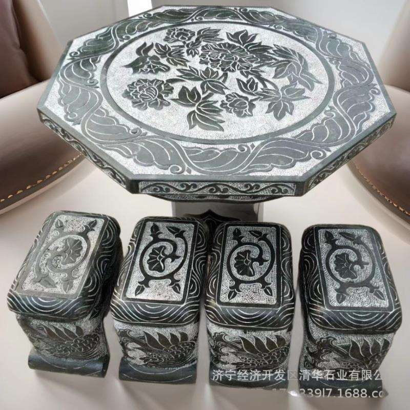 石桌石凳别墅庭院花园户外座椅石头桌椅青石雕刻石桌子可定 制