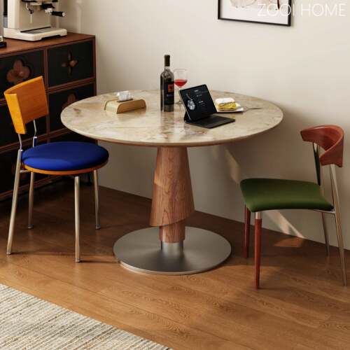 ZOOIHOME中古混搭风小户型岩板餐桌包豪斯圆桌2026新款圣诞树圆桌