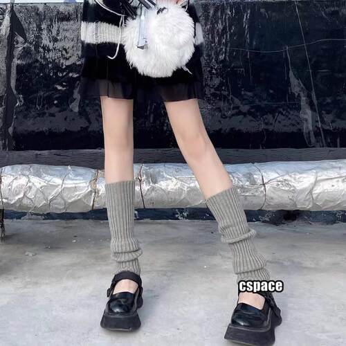 lolita长筒袜纯色袜套毛线短袜
