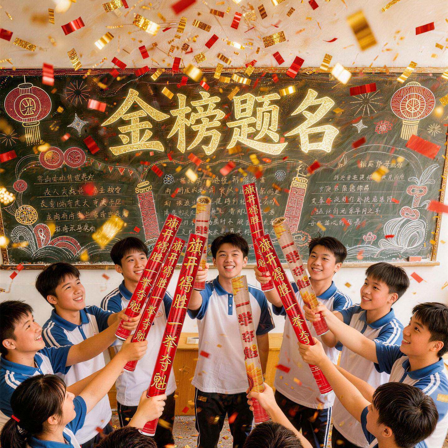 金榜题名中考置考礼/仪感式手持礼花筒毕业典教室布道具礼炮彩带