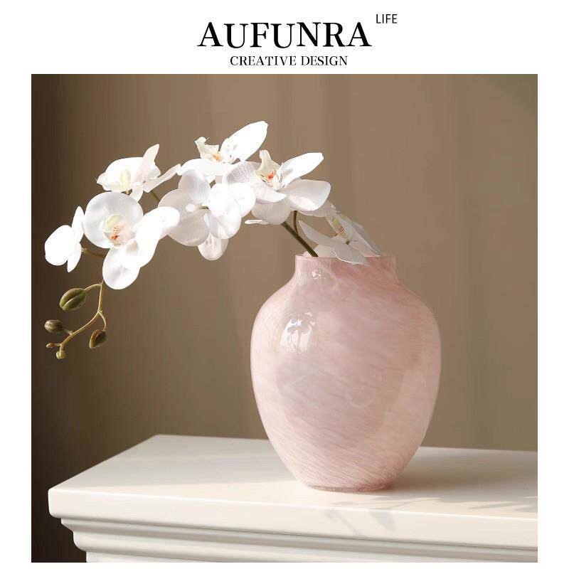 Aufunra浅粉色玻璃花瓶饰品可访问豪华高端客厅桌面水花插花装饰
