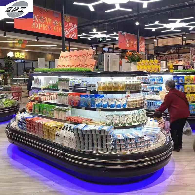 雅绅宝厂家直供蔬菜水果保鲜柜 商用冷柜超市配套工程环形风幕柜