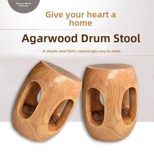 香樟木鼓凳子实木新中式客厅家用古筝小矮凳换鞋坐墩原木餐桌圆凳
