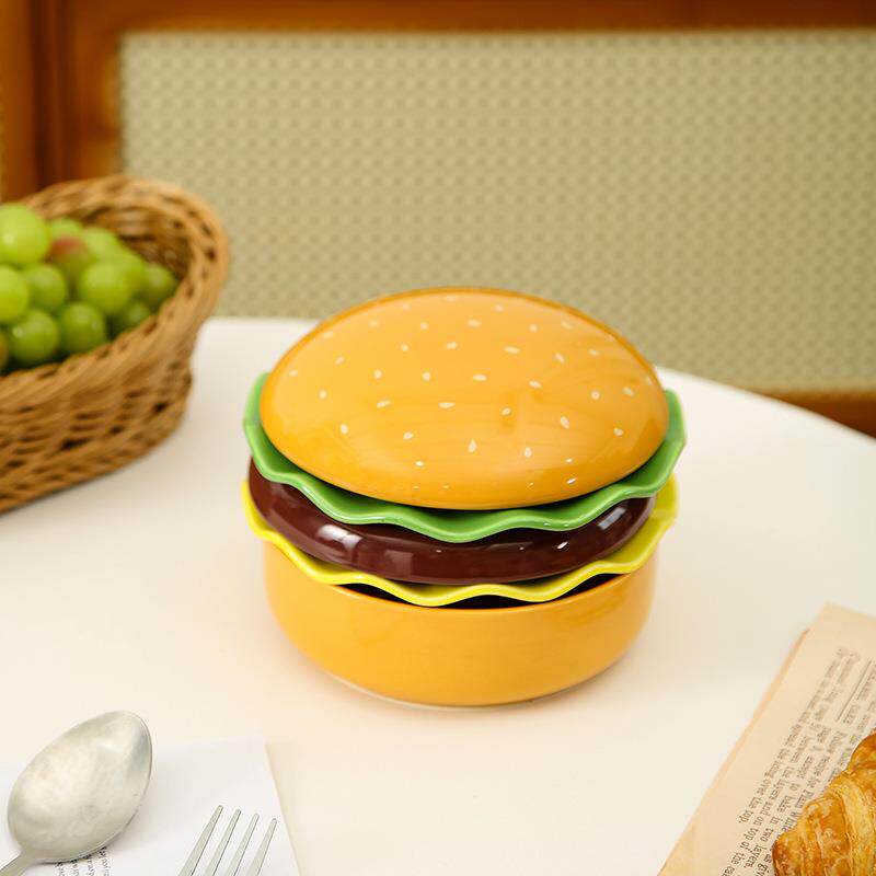 跨境一人食汉堡造型创意陶瓷餐具送礼家用餐盘盘子碟子点心盘