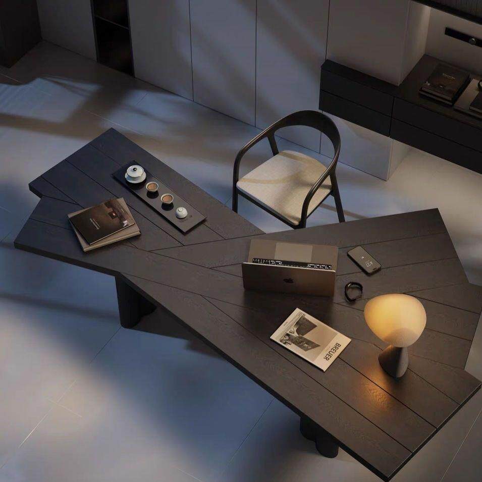 设计师书桌工作台简约现代实木电脑桌轻奢风极简异形办公桌老板桌