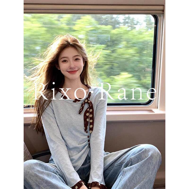 法国Rixo Rane舒适仙女风法式飘带T恤蝴蝶结宽松显瘦长袖上衣女