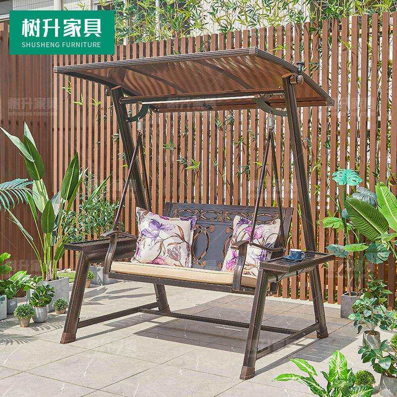 户外秋千铸铝合金太阳能吊椅子阳台室外摇椅双人休闲吊篮大人庭院