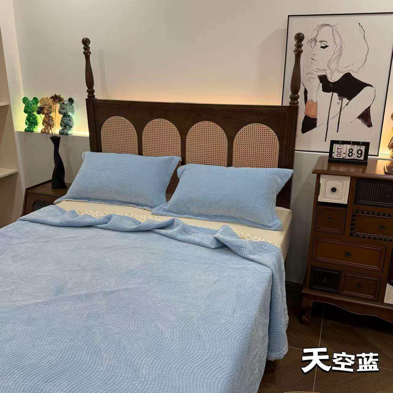 冬季婴儿绒床盖三件套简约纯色家用卧室冬天加厚保暖双人床单床品