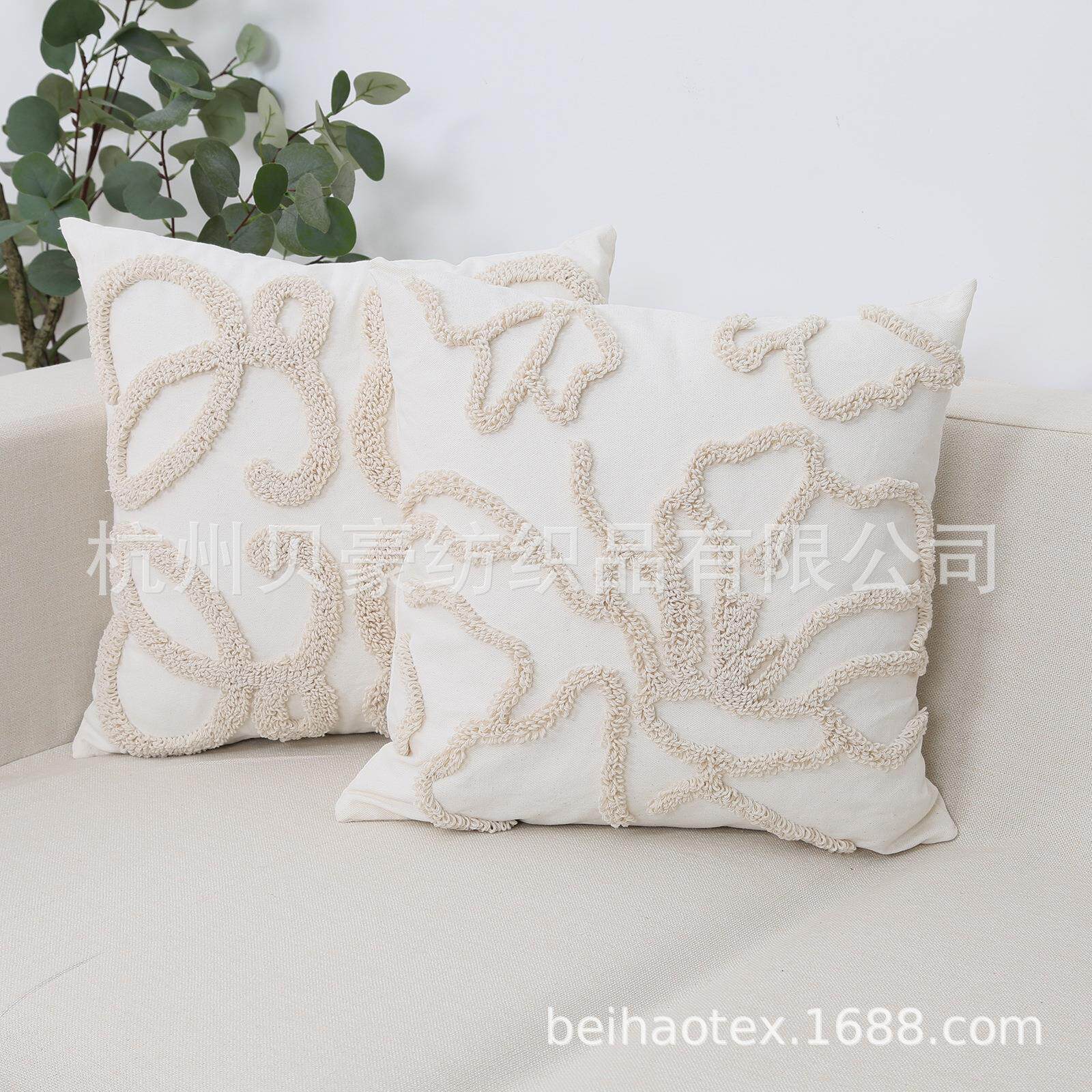 花朵抽象线条簇绒绣抱枕套跨境家居摩洛哥风沙发客厅现代简约靠垫