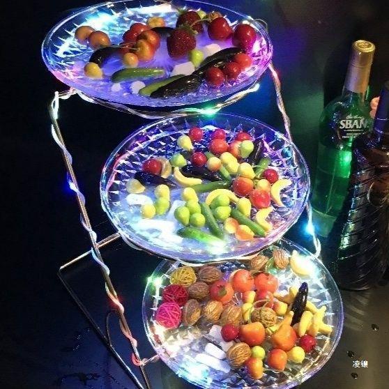 酒吧发QVJ光果盘led创意欧式KT拼V吃小碟充电二蛋三四五层水果糕