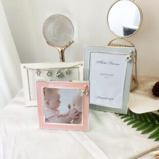 出口轻奢4寸6寸白粉蓝金属相框摆台镶钻挂件宝宝生日礼物创意高端