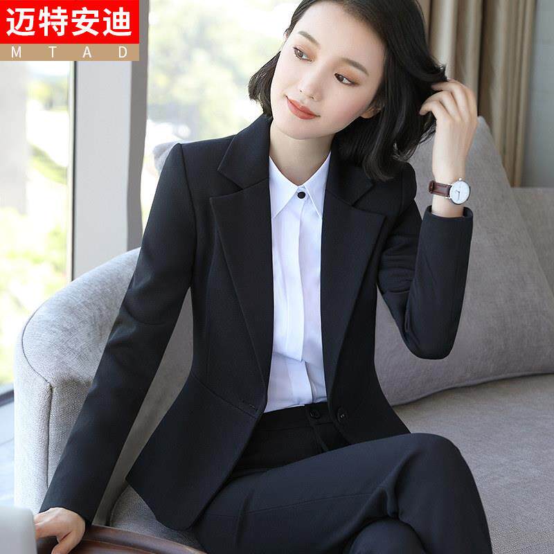 职业装女春秋面试西服正装公务员银行经理工作服黑色公考西装套装