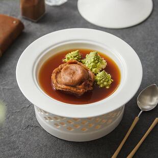 酒店明炉餐具菜盘家用创意陶瓷保温加热轻奢高档商用鲍鱼圆盘