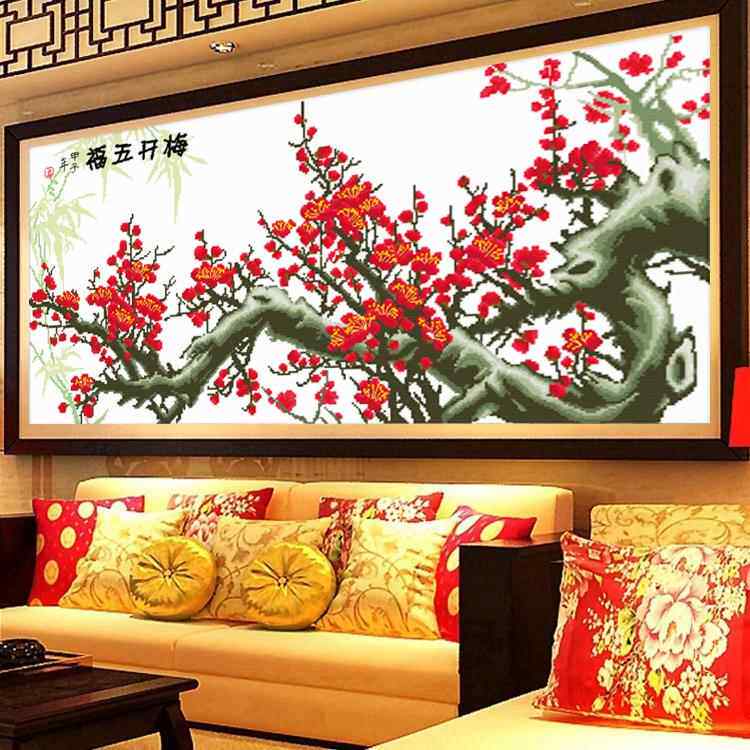 印花十款字绣花新梅梅开版五福大版客厅大画风景图新手工刺HYwqkl