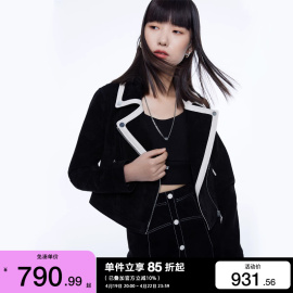 绫致Vero Moda皮衣女2024春夏机车拼接