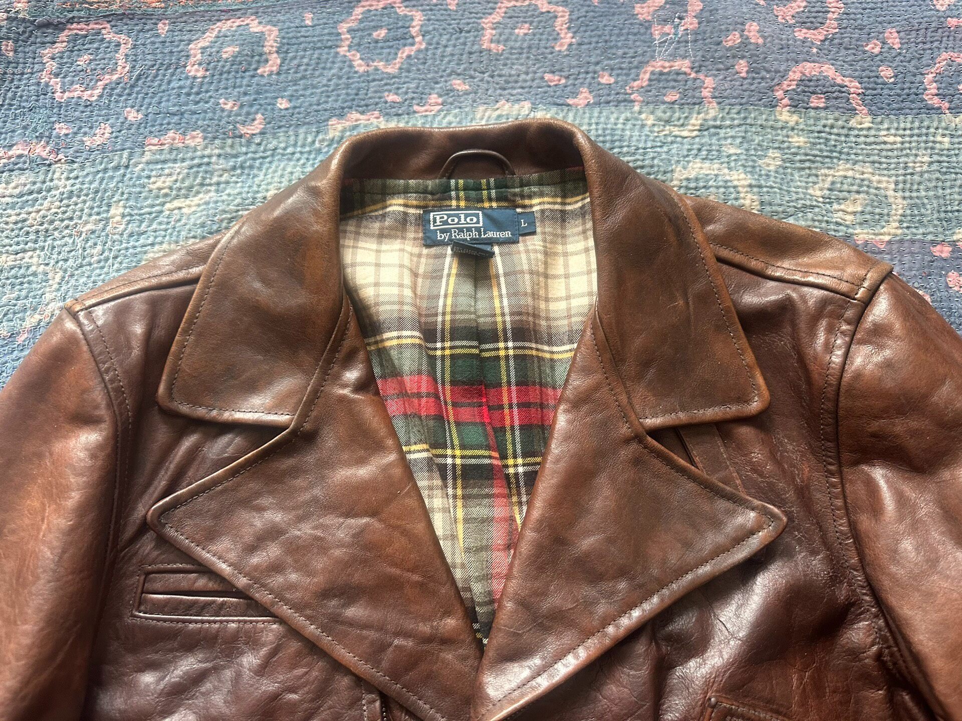 Polo Ralph Lauren Brown Biker Leather Jacket — detail