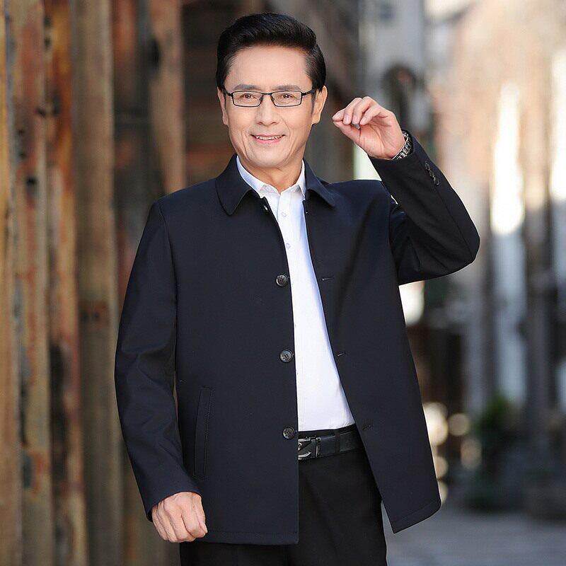 高端中老年男装爸爸装春秋外套翻领夹克衫休闲 爷爷装老父亲上衣