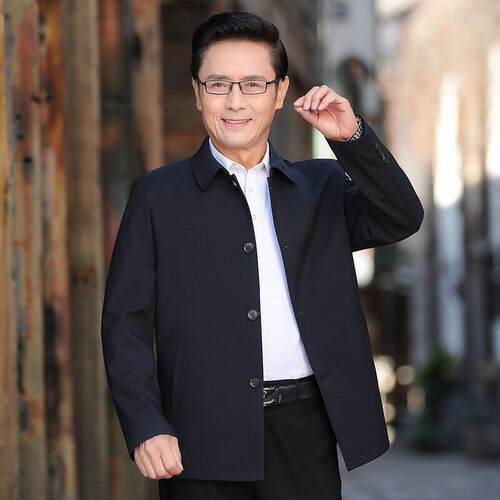 高端中老年男装爸爸装春秋外套翻领夹克衫休闲 爷爷装老父亲上衣