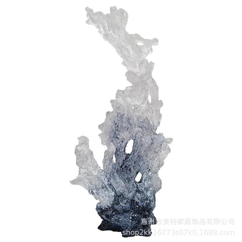 现代创意抽象透明树脂雕塑太湖石摆件酒店客厅玄关软装装饰工艺品