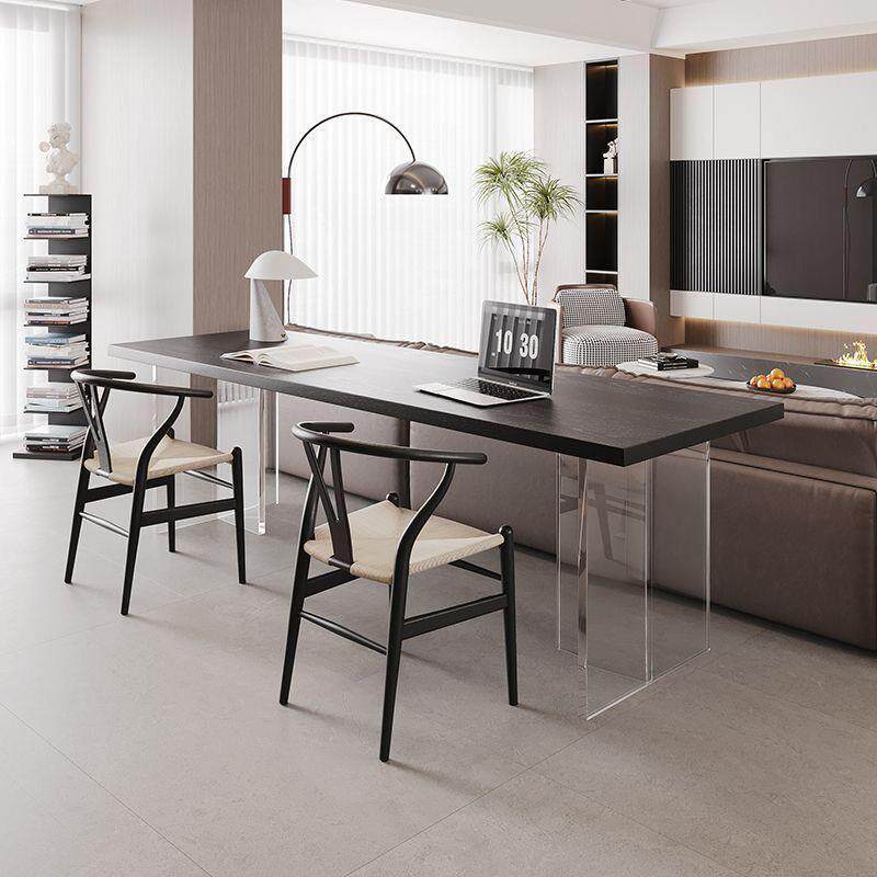 黑色实木书桌横厅沙发后长条桌亚克力悬浮双人学习桌极简电脑桌子