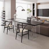 黑色实木829书桌厅沙发亚后长条桌克力悬浮双人学桌极简电习横脑