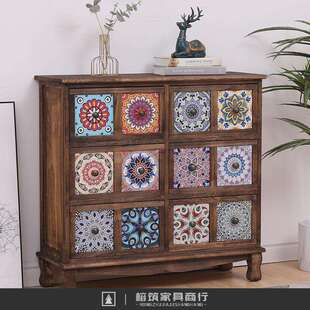 美式实木复古储物柜抽屉式收纳柜客厅多层置物柜卧室斗柜阳台柜子