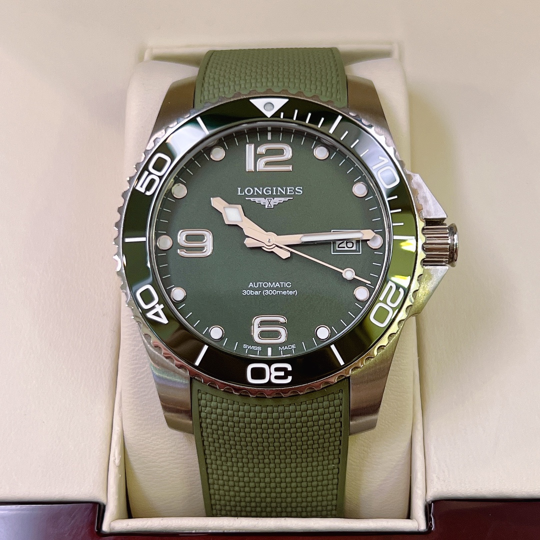 [9.8新]浪琴康卡斯手表陶瓷圈自动机械绿盘男款腕表L3.781.4.06.9