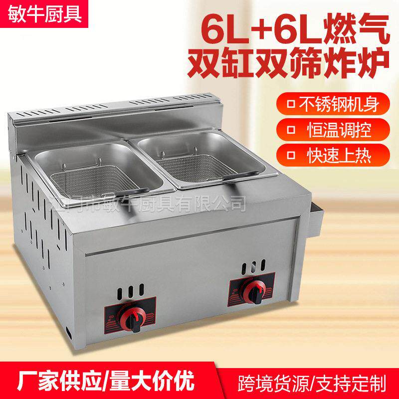 商用 燃气炸炉双缸双筛电炸炉商用油炸锅炸鸡翅炸薯条炸炉 厂家