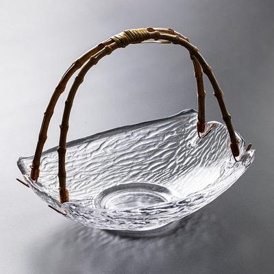 高档日式玻璃水果篮零食盘复古厅收糖果盒奢茶几手提托盘轻纳干果