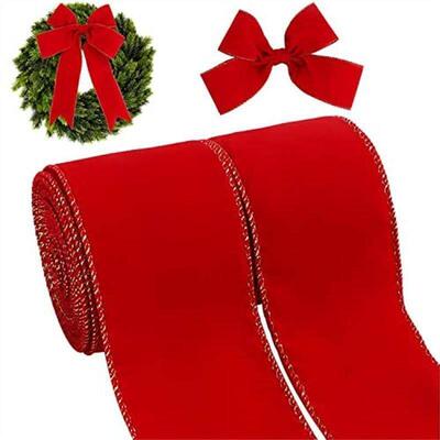 Red Felt Ribbon with Gold Edge, Christmas Bow Trim