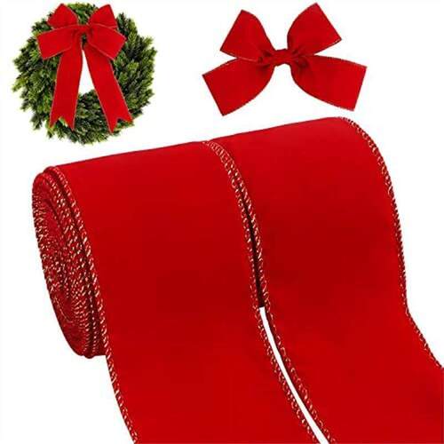 Red Felt Ribbon with Gold Edge, Christmas Bow Trim