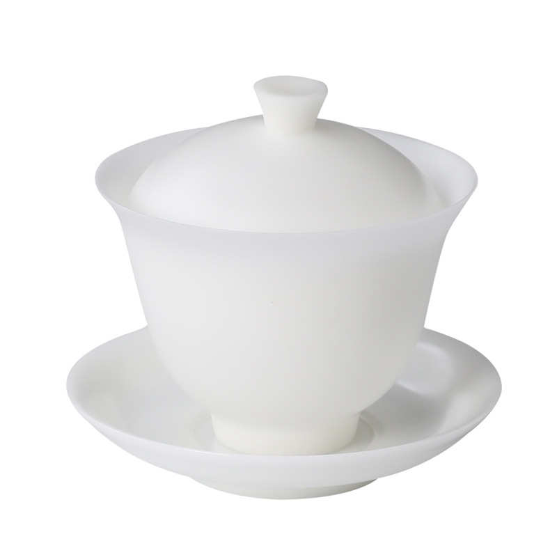 冰种玉瓷三才盖碗家用素烧薄胎泡茶碗功夫茶具德化白瓷泡茶盖碗茶
