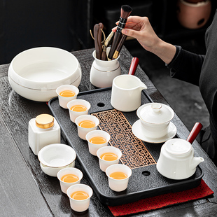 家用办公泡茶壶陶瓷盖碗茶杯送礼 秦艺高档羊脂玉白瓷功夫茶具套装