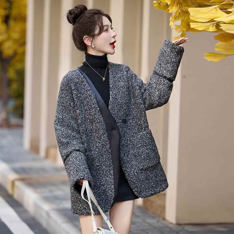 式小香风毛年呢外套女艾866秋冬新款显瘦气质名大媛拼接呢法子衣