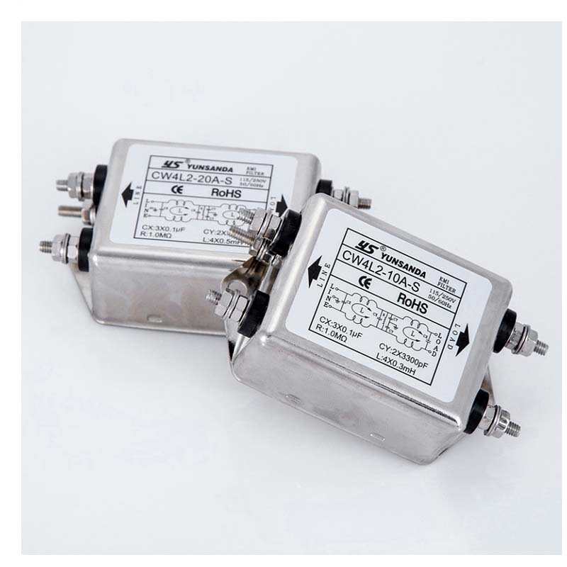 台湾YUNSANDA单相交流220V电源滤波器CW4L2-3A-S双节抗干扰螺丝式