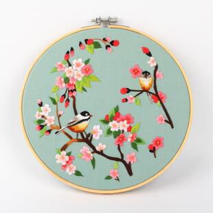 diy手工刺绣材料包 中国风花鸟树木鹿梅花刺绣套件针线 跨境英文