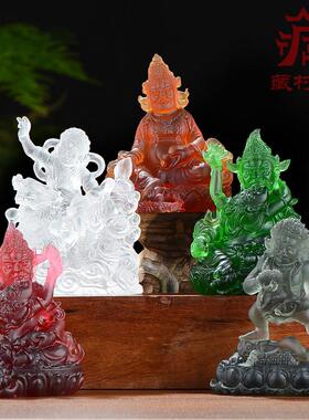 家用室内用品琉璃黑黄红绿黑财神铜像五路财神随身佛小铜像摆件