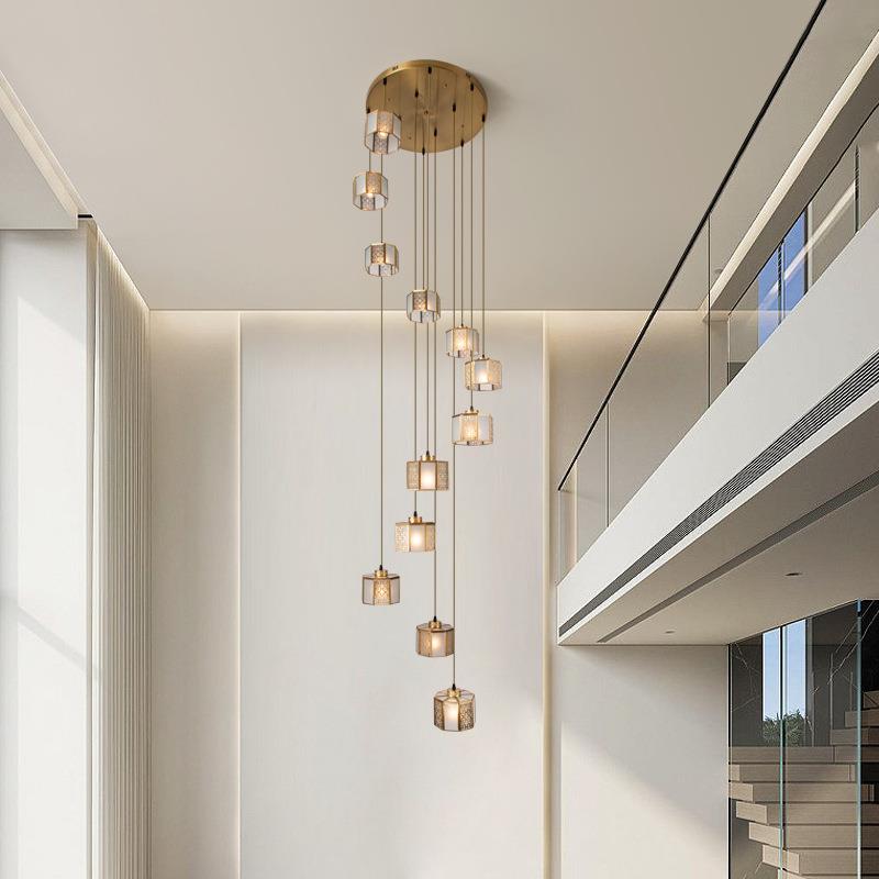 新中式简t861约全铜长吊灯复式别墅民宿旋转楼梯间中空空挑跃层of