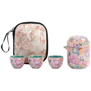 珐琅彩户外旅行功夫茶具套装 过滤内胆一壶三杯快客杯玻璃茶杯礼品